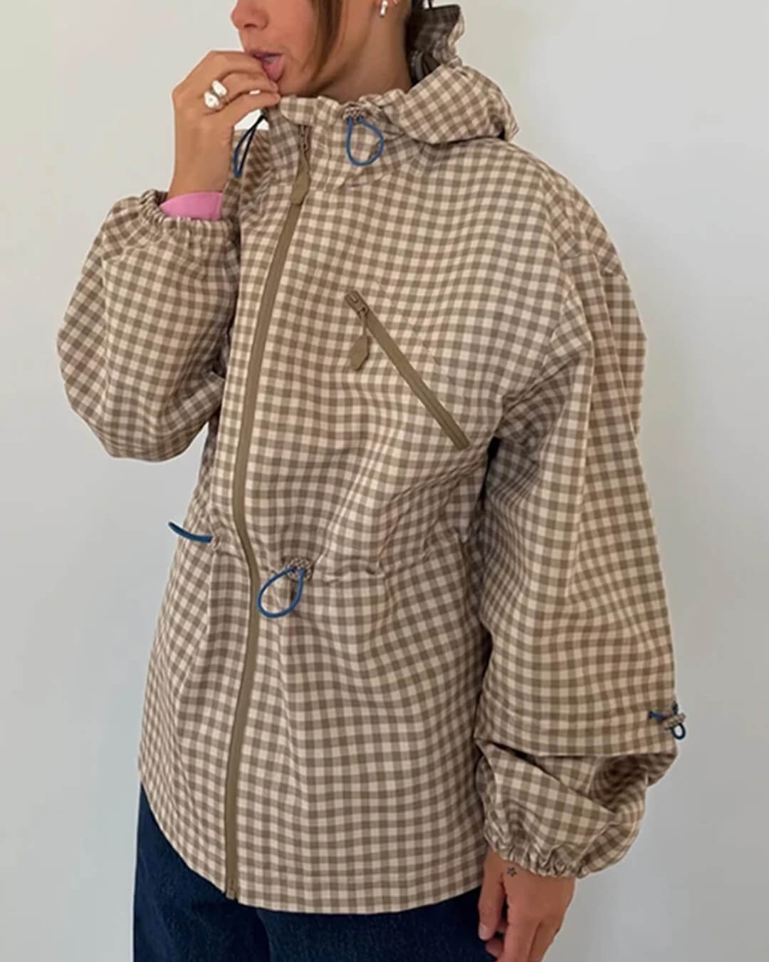 SOERA Lola Plaid Hooded Trench Jacket - Jacket - SOERA-597507-KHA-S-99811 Khaki S