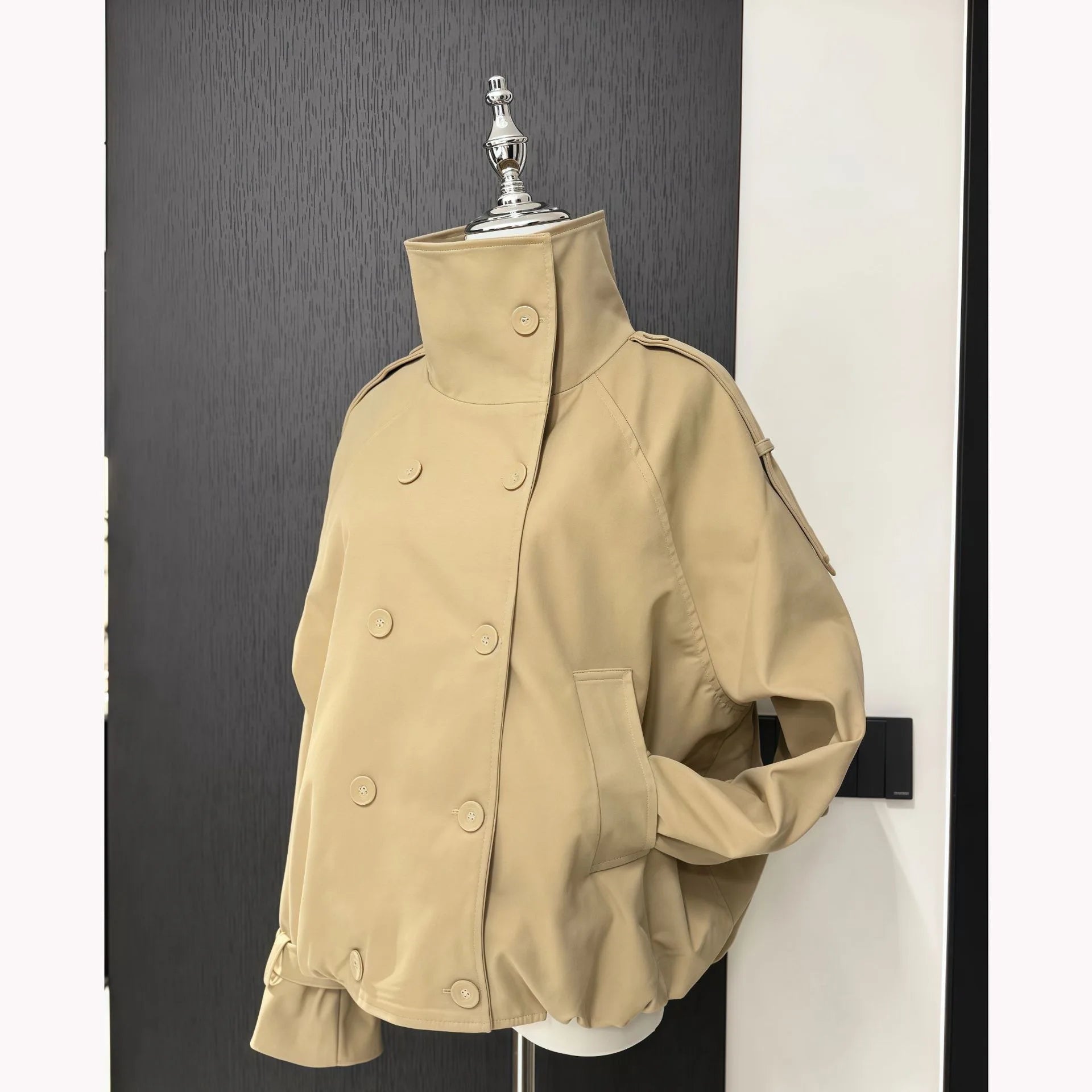 SOERA Valerie High Funnel Neck Cropped Trench Jacket - Jacket - SOERA-917379-KHA-M-04739 Beige M