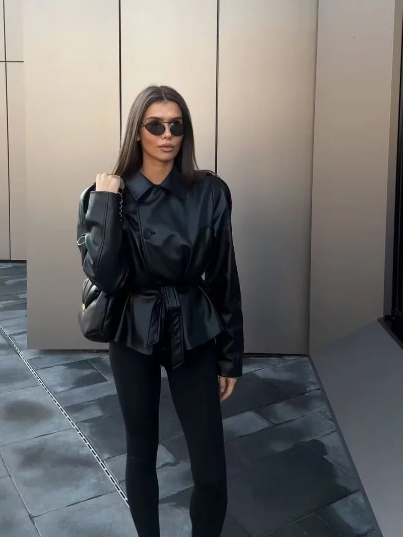 SOERA Alma Faux Leather Short Trench Coat - Jackets - 1005010089912037-;RF1773374038511455613 XS