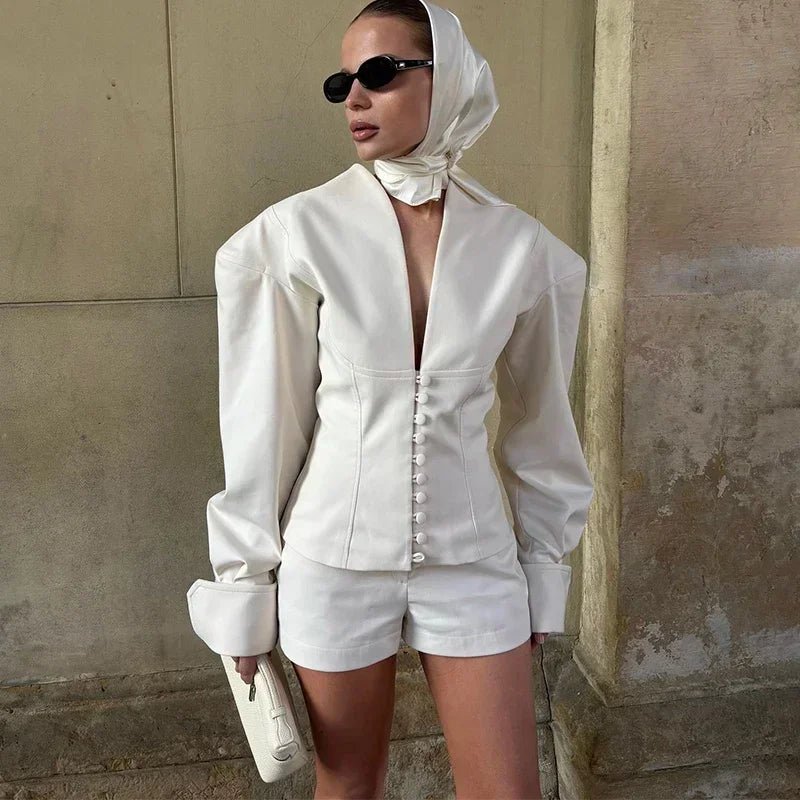 SOERA Bethany Cinched Waist Blazer - Jackets - 1005009569649857-;YE1768904312659064636 White M