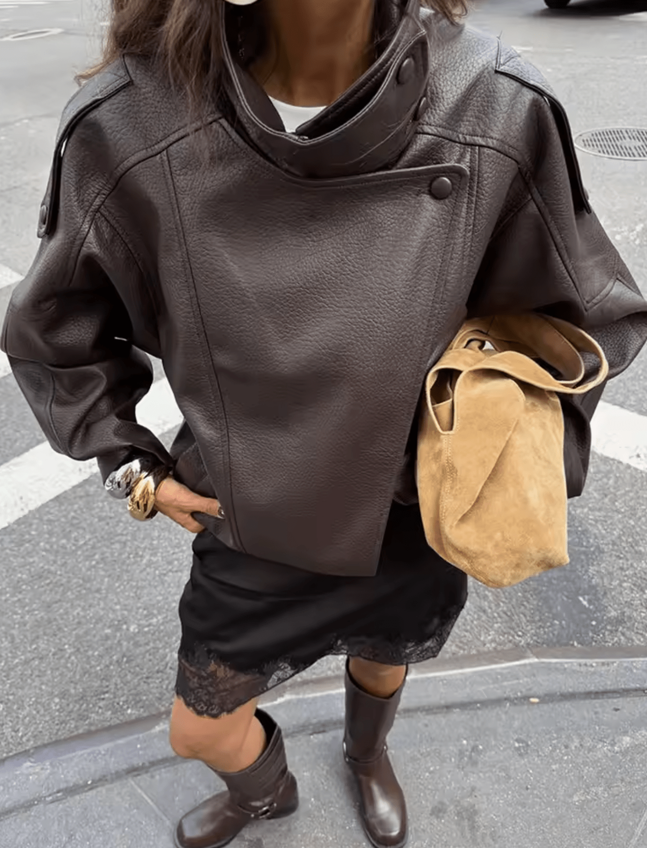 SOERA Carla Asymmetrical Leather Jacket - Jackets -  Brown S