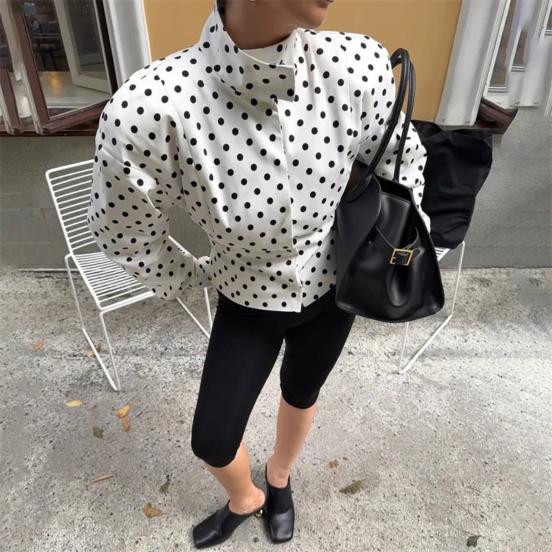 SOERA Caryl Stand Collar Polka Dot Jacket - Jackets - 1005009631661786-;OG1774869403517189496 L
