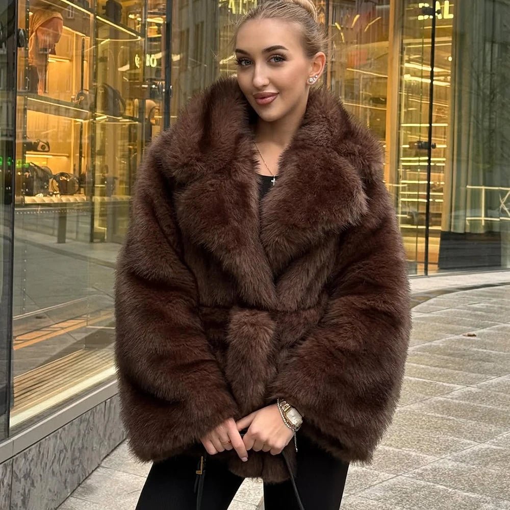 SOERA Delilah Lace Up Faux Fur Coat - Jackets - 3256809904626524-;up1766488746347048158 Coffee S