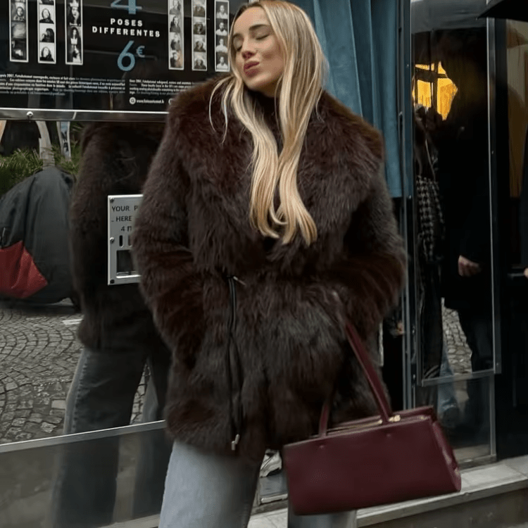 SOERA Faith Faux Fur Coat with Belt - Jackets - 3256807954805802-;jg1763625122208790203 Dark Brown L