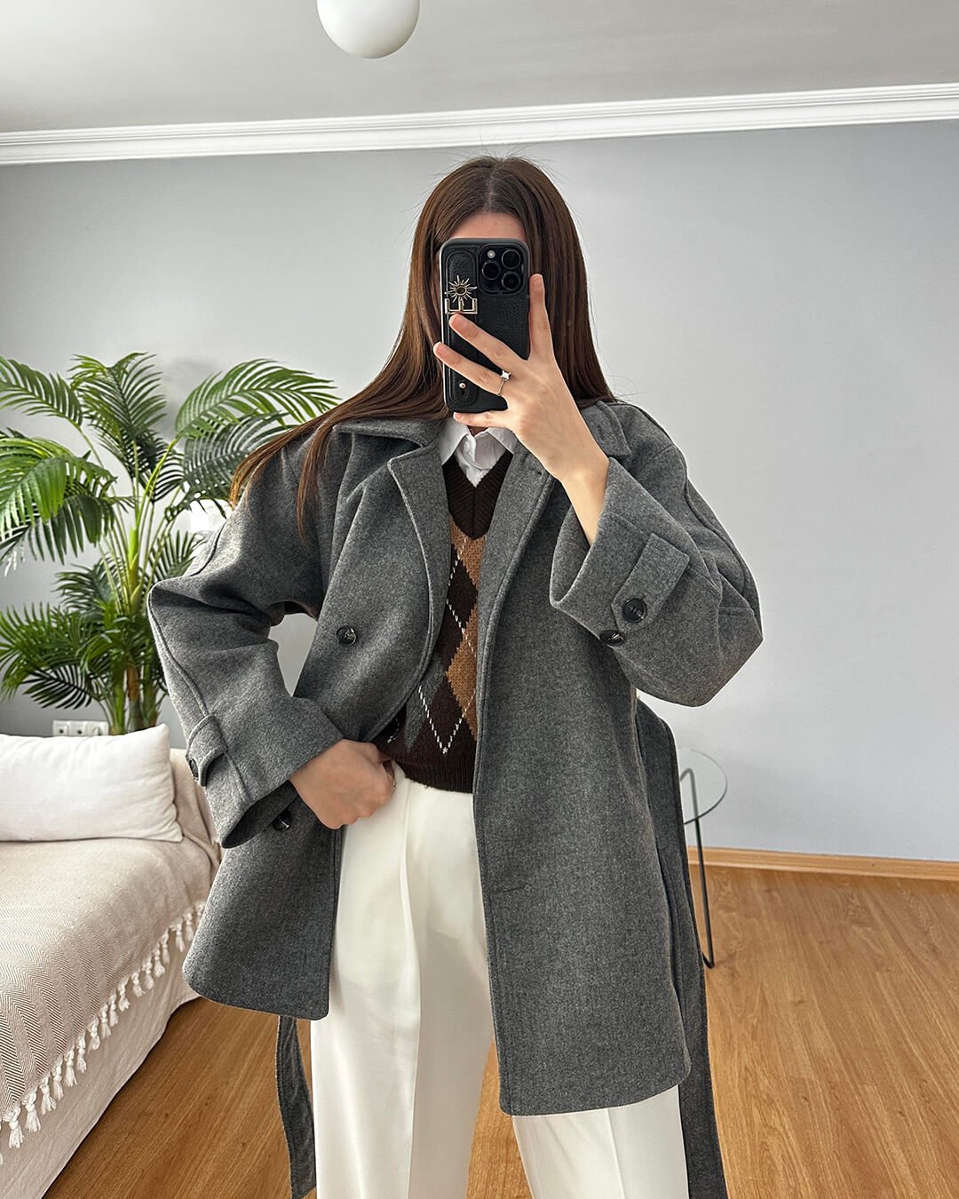 SOERA Felly Faux Wool Coat with Belt - Jackets - 3256809964317372-;je1763625122225232505 Gray S