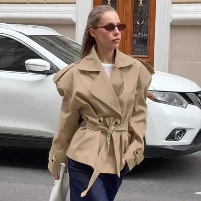 SOERA Hailey Crop Trench Coat - Jackets - lb1761302825923531387 Beige S