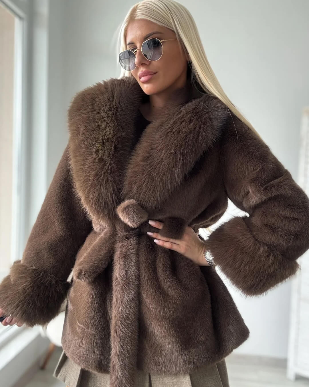 SOERA Jessa Faux Fur Trim Coat - Jackets -  White XL