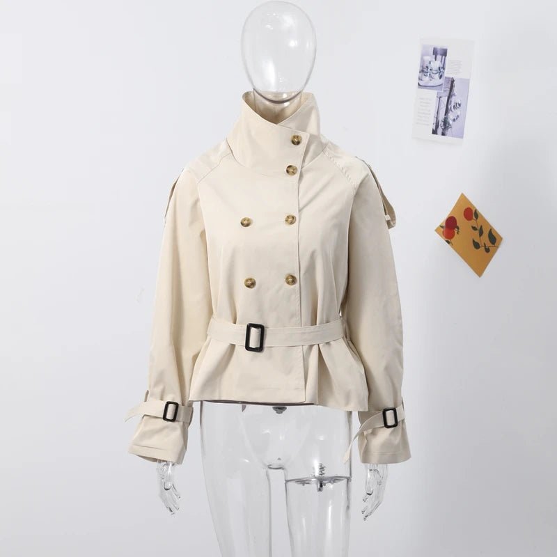 SOERA Kara Stand Collar Belted Crop Trenchcoat - Jackets - 1005009693239722-;FU1771494648622916014 Apricot XS