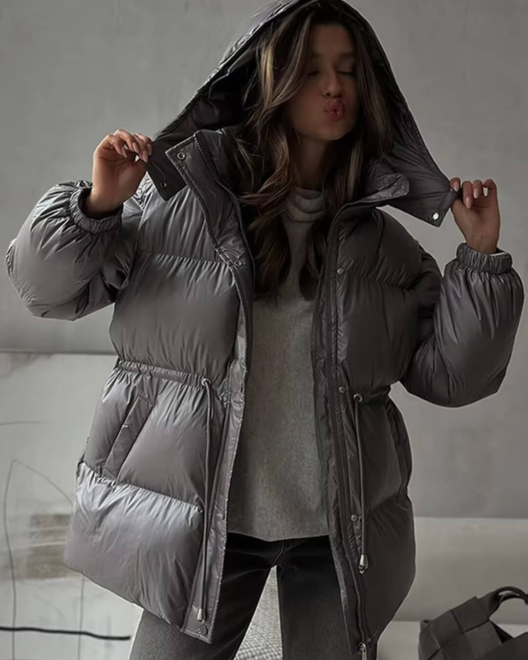 SOERA Lorie Drawstring Hooded Puffer Coat - Jackets - 1005010026834237-;sn1761217546552703177 Dark Gray S