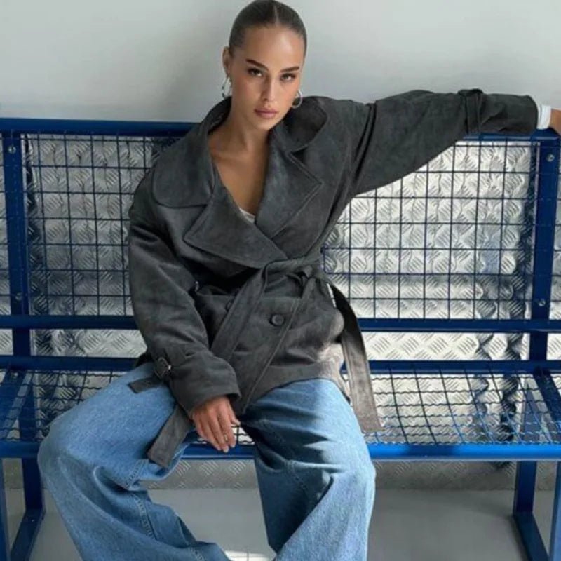 SOERA Louisa Lace Up Suede Wrap Coat - Jackets - 1005009931017485-;TK1775670888640612626 Black M