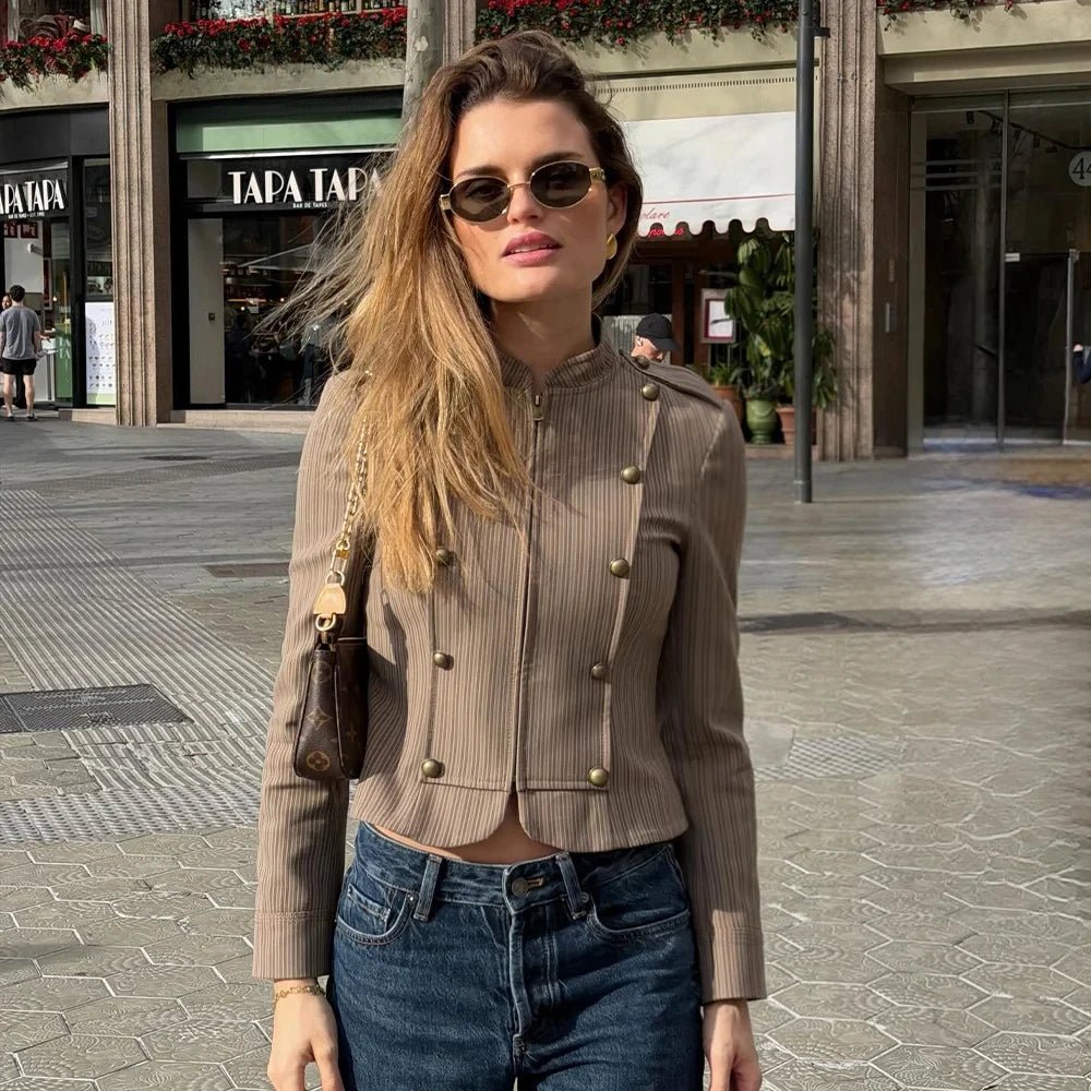 SOERA Mara Striped Zip - Up Blazer - Jackets -  Brown XS