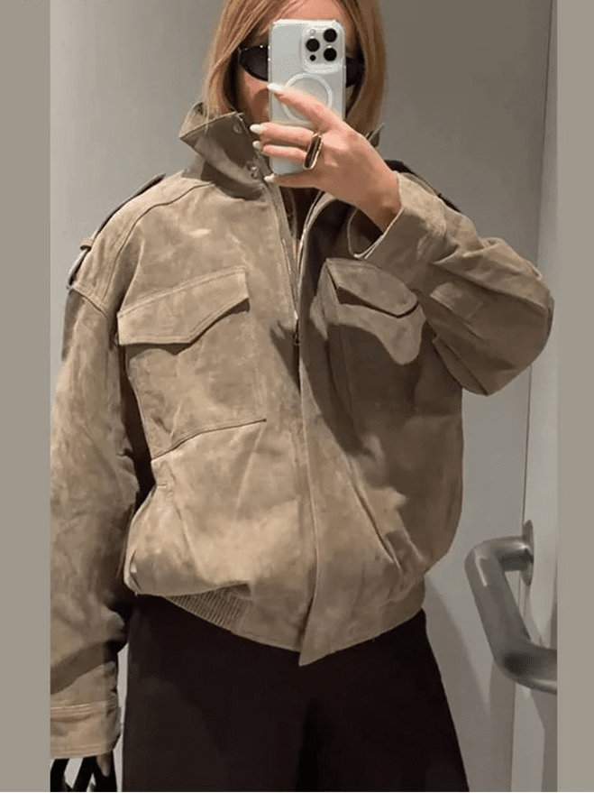 SOERA Marianne High Neck Suede Pocket Jacket - Jackets - 1005008551331900-;Qu1775552729665983601 Light Brown XS