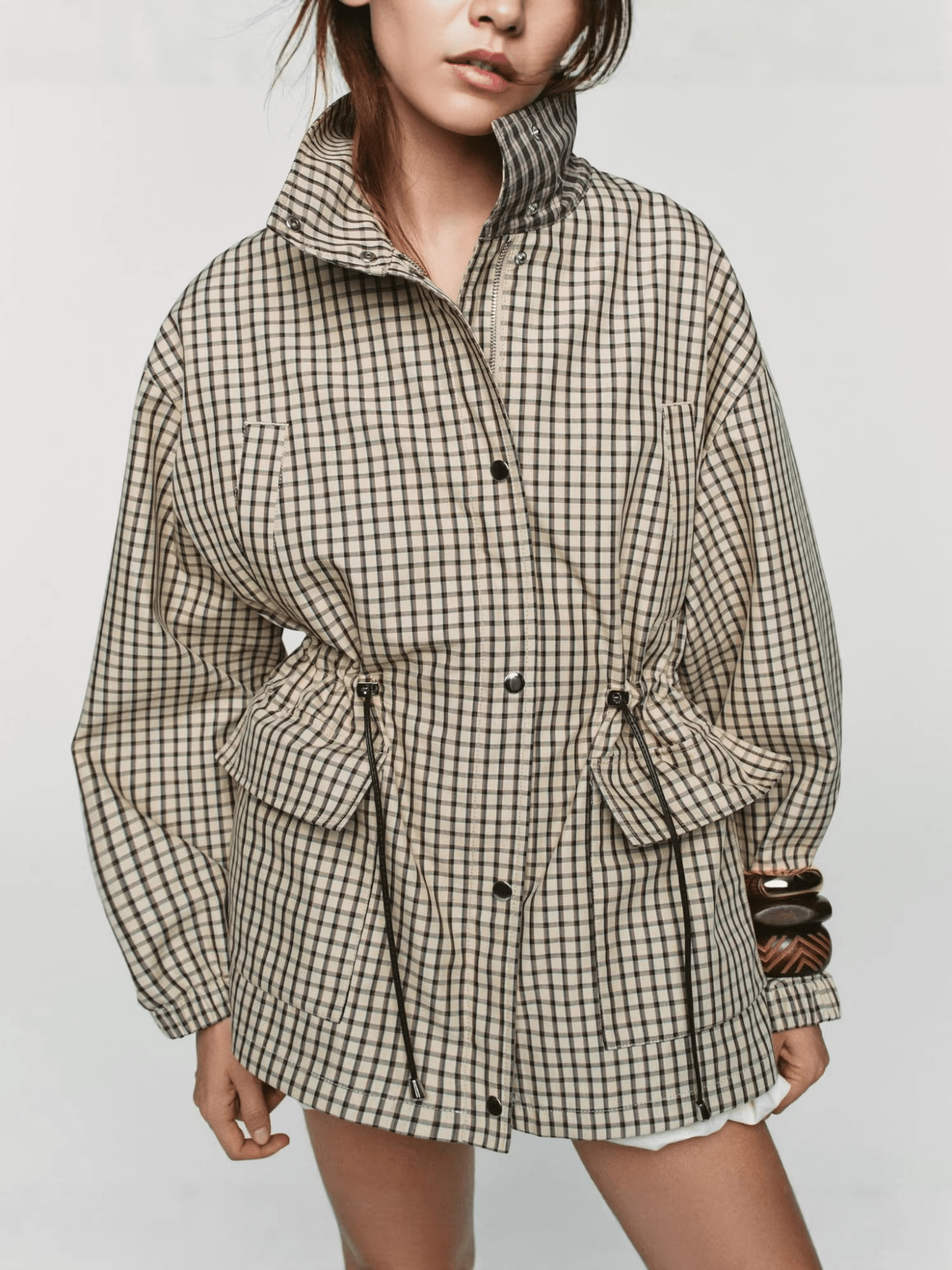 SOERA Marnie Check Hooded Zip Jacket - Jackets - 1005011795742449-;zb1775592292252360401 Beige L