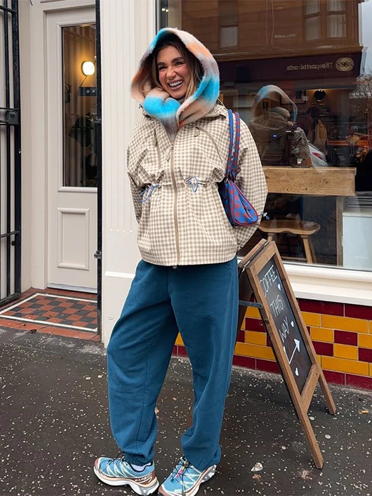 SOERA Marnie Plaid Hooded Zip Jacket - Jackets - 1005011795742449-;ej1775592292252208532 Beige S