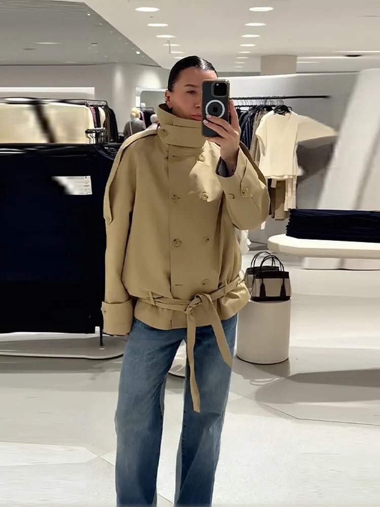 SOERA Phoebe Lace Up Cropped Trench Coat - Jackets - 1005011709372959-;sZ1773321573063891226 M