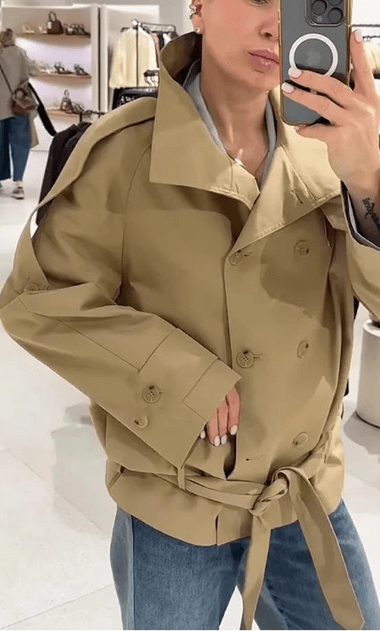 SOERA Phoebe Lace Up Cropped Trench Coat - Jackets - 1005011709372959-;Xc1773321573063752054 L