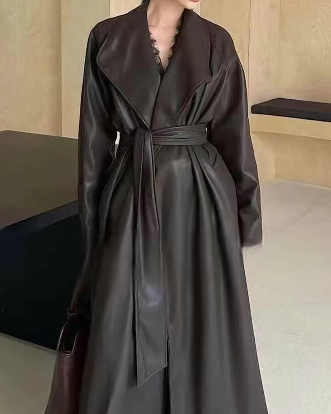 SOERA Shiela Faux Leather Maxi Trench Coat - Jackets - 3256809614700838-;oo1764703454008614777 Dark Brown L