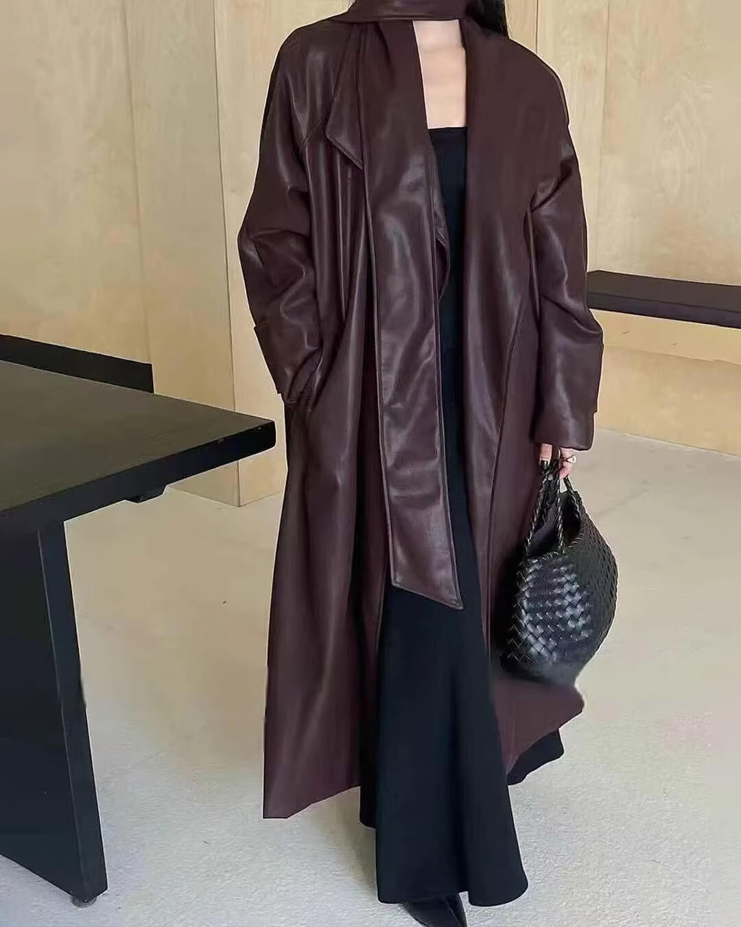 SOERA Shiela Faux Leather Maxi Trench Coat - Jackets - 3256809614700838-;Ya1764703454009966260 Burgundy S
