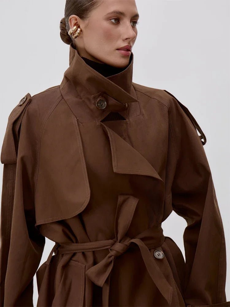 SOERA Sonia Lace Up Stand Collar Trenchcoat - Jackets - 1005011734952768-;UU1773321573269886078 Dark Brown S