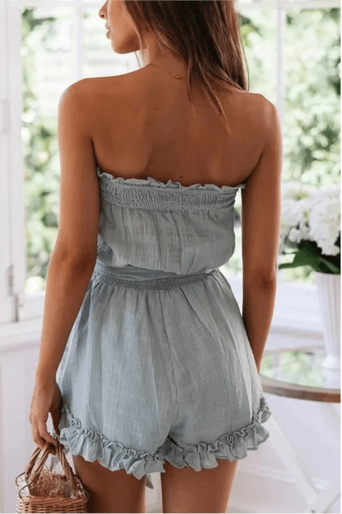 SOERA Beatrice Belted Tube Top Jumpsuit - Jumpsuit -  Light Blue XS