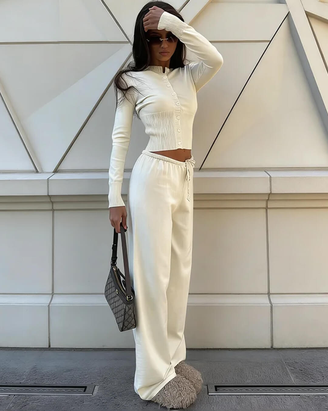 SOERA Aimee Knitted Cardigan and Trousers Set - Matching Sets - 1005010028328385-;rv1769414229240524844 White M