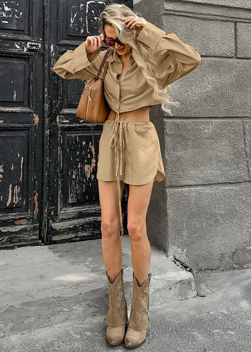 SOERA Gabrielle Cropped Shirt & Drawstring Shorts Set - Matching Sets -  S