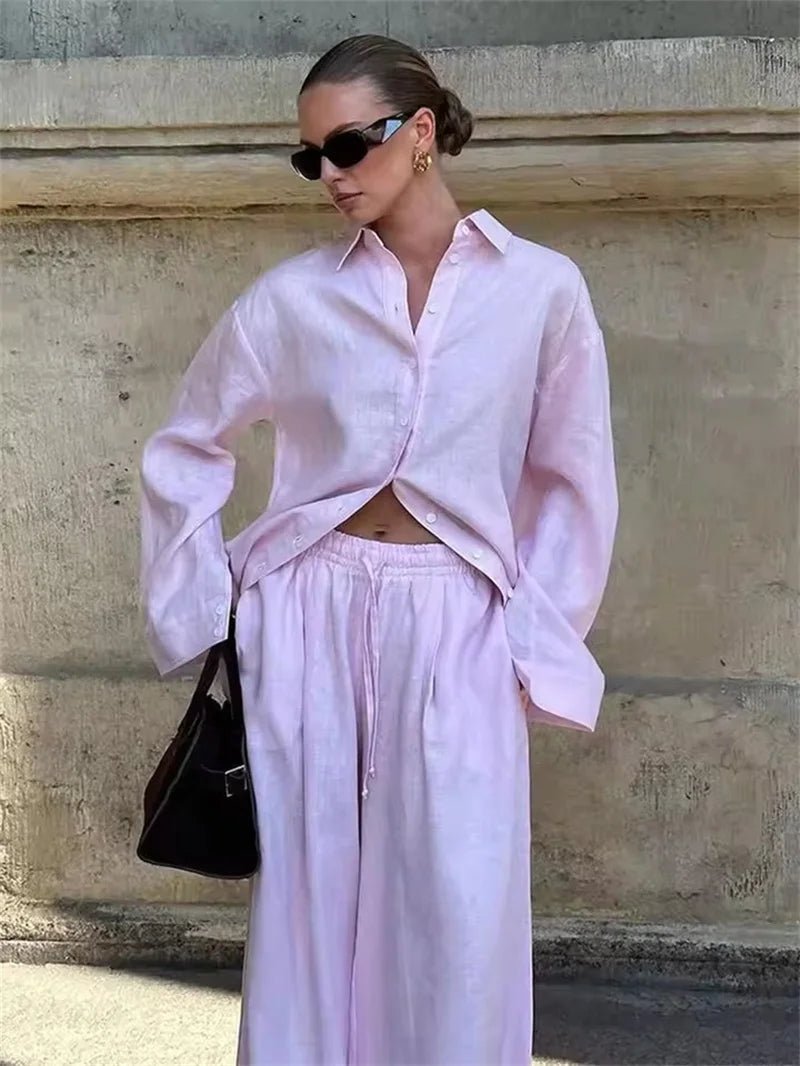 SOERA Ivanna Loose Blouse Wide Leg Pants Set - Matching Sets - 1005009372846691-;uV1776065671141400199 Pink L