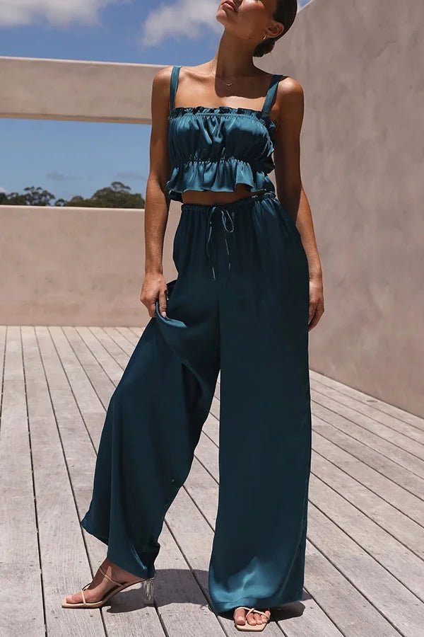 SOERA Julianne Ruffle Top Elastic Waist Pants Set - Matching Sets - Rj1776125365231051488 Black S