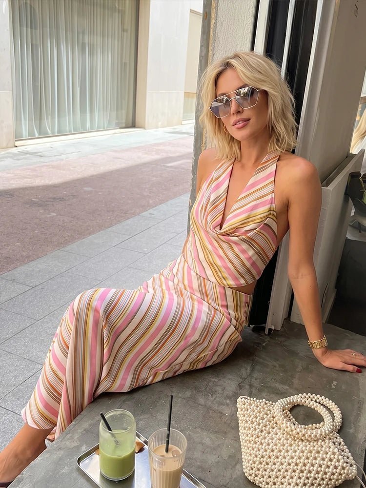Sienna Bohemian Striped Satin Two-Piece Set