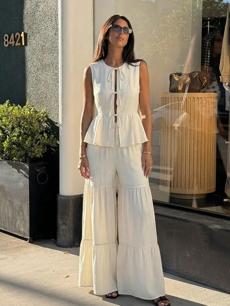 SOERA Vianne Tie Front Vest Trouser Set - Matching Sets -  White Suit S