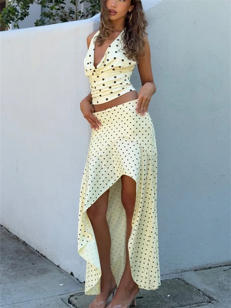 SOERA Yui Polka Dot Halter Two Piece Set - Matching Sets -  White S