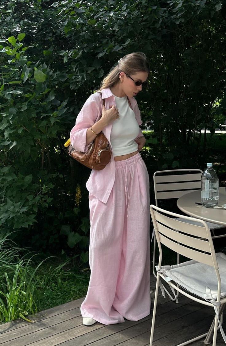 SOERA Ivanna Loose Blouse Wide Leg Pants Set - Set - 1005009372846691-;uV1776065671141400199 Pink L