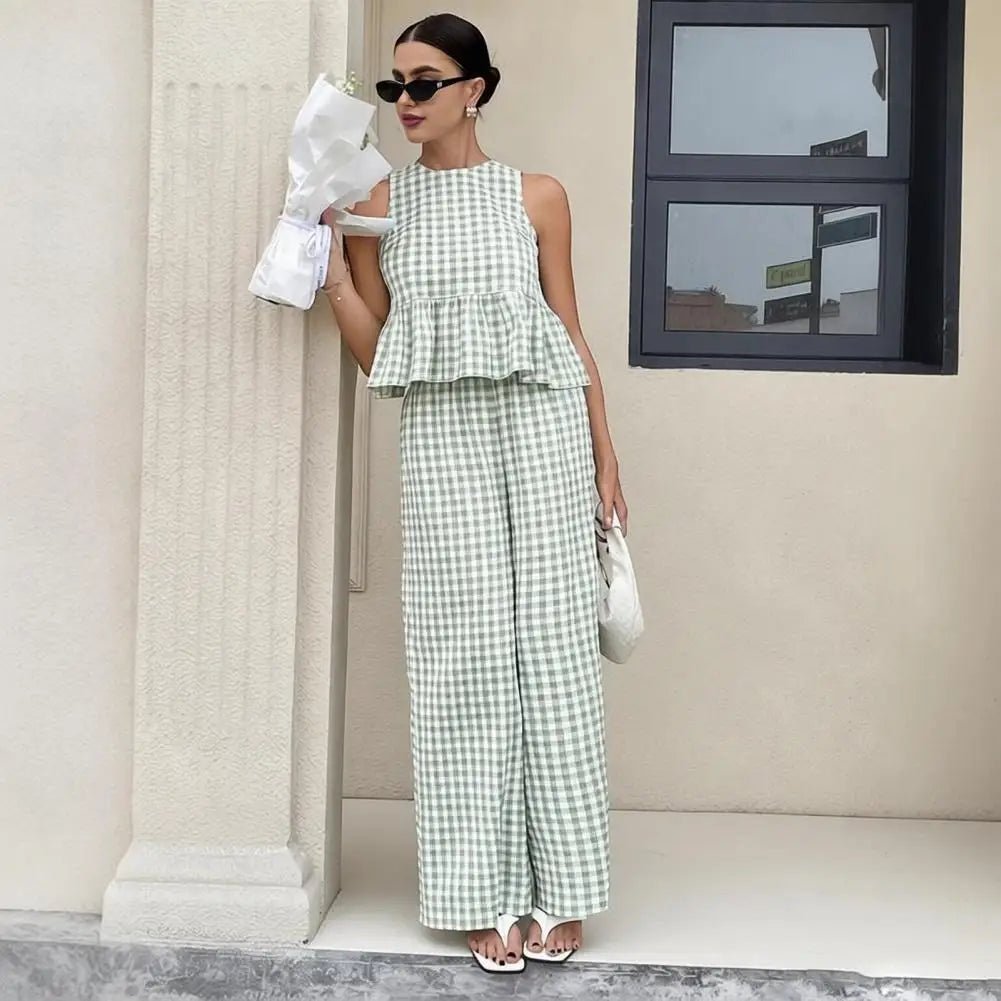 SOERA Leanne Plaid Ruffle Two - Piece Set - Set -  Green S