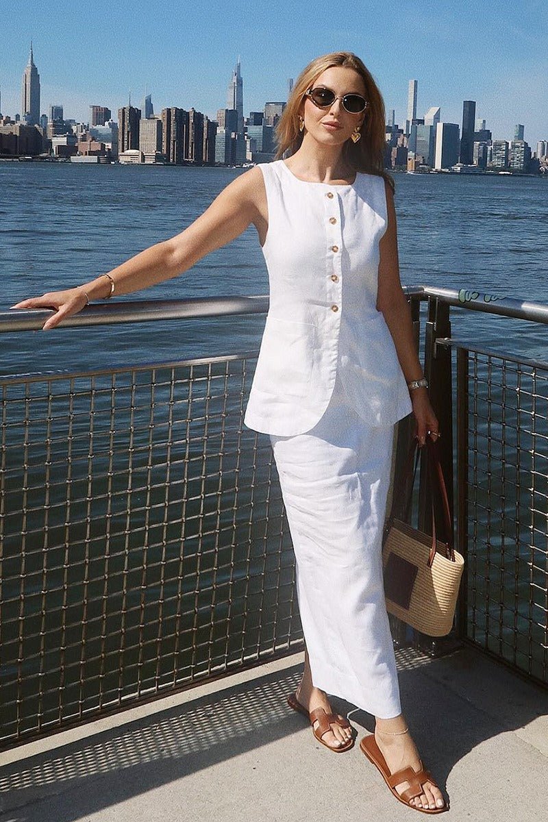 SOERA Lorelei Linen Vest High Waist Skirt Set - Set -  White S