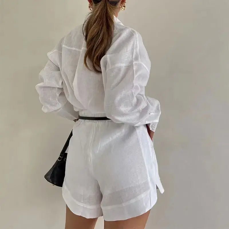 SOERA Solenn Long Sleeve High Waist Shorts Set - Set - 1005006975478785-;oc1776063209452169583 White S