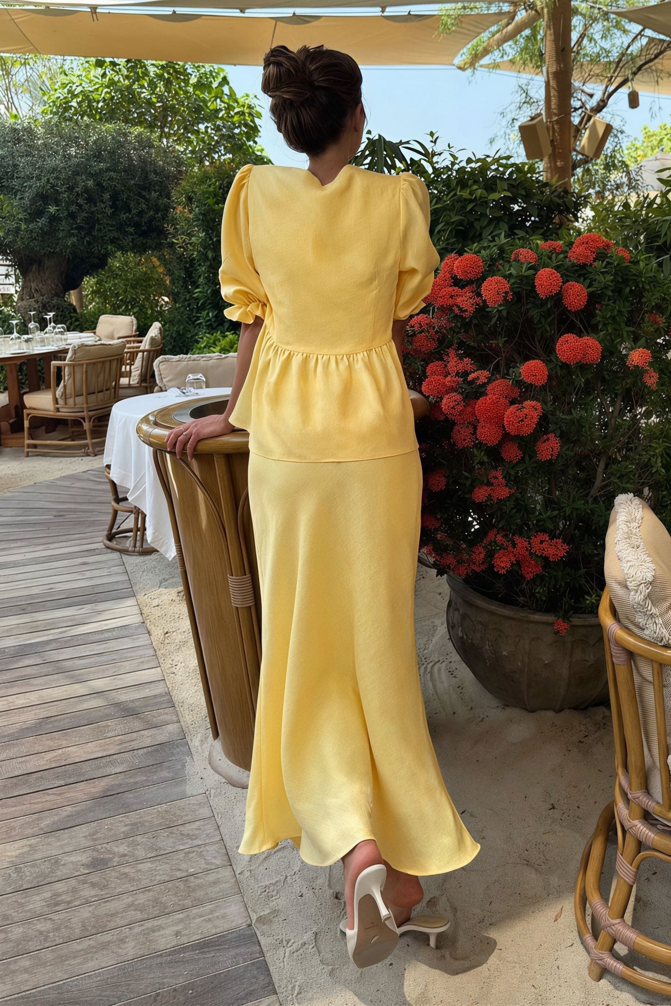 SOERA Indra Tie - Front Ruffle Skirt Set - Sets -  Yellow M