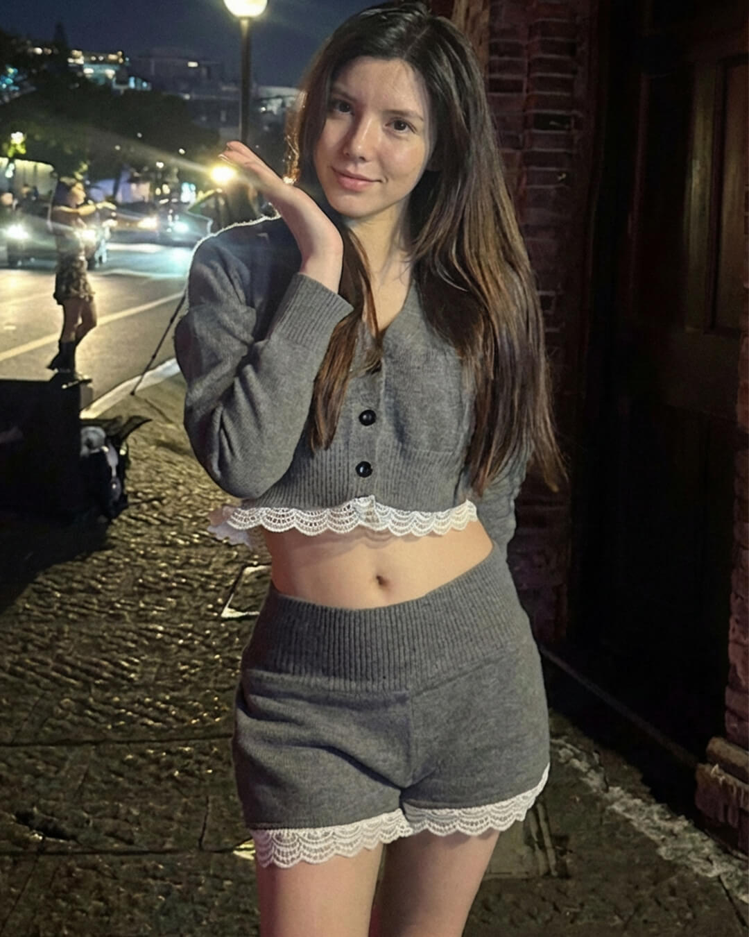 SOERA Lucy Lace Trim Cardigan Short Set - Sets - 1005007642040518-;Sl1769140529536507600 Small