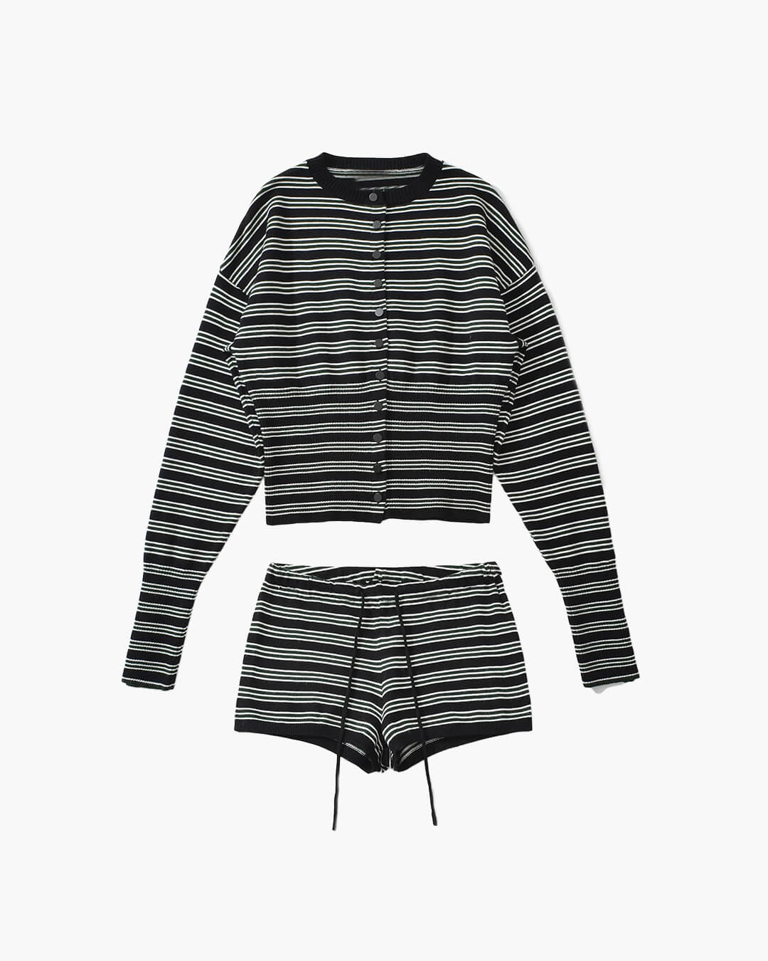 SOERA Nicole Striped Cardigan Shorts Set - Sets - 1005009829315318-;CF1770053336820421400 Top Black