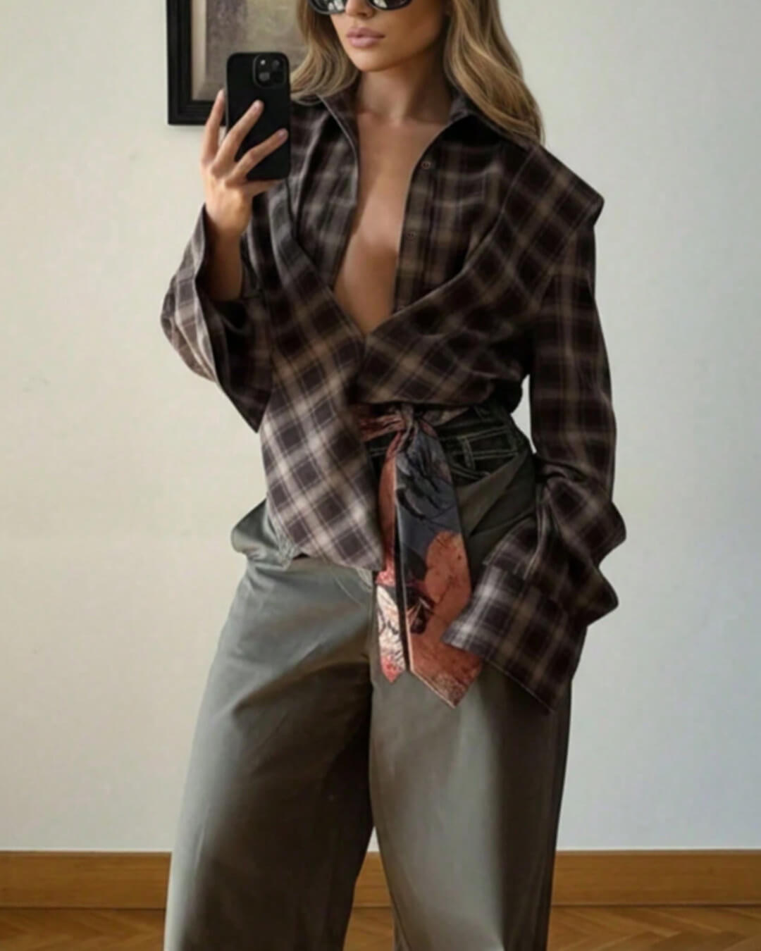 SOERA Leah Plaid Cinched-Waist Polo - Shirt - SOERA-725443-ASP-L-07107 L