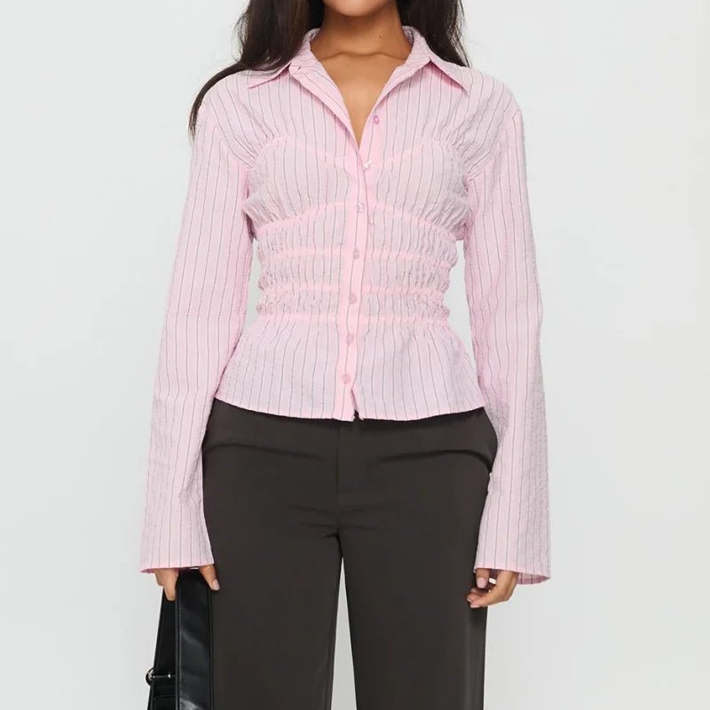 SOERA Susan Scrunched Long Sleeve Blouse - Shirts - 1005010020494291-;jA1775670872616391511 Pink M