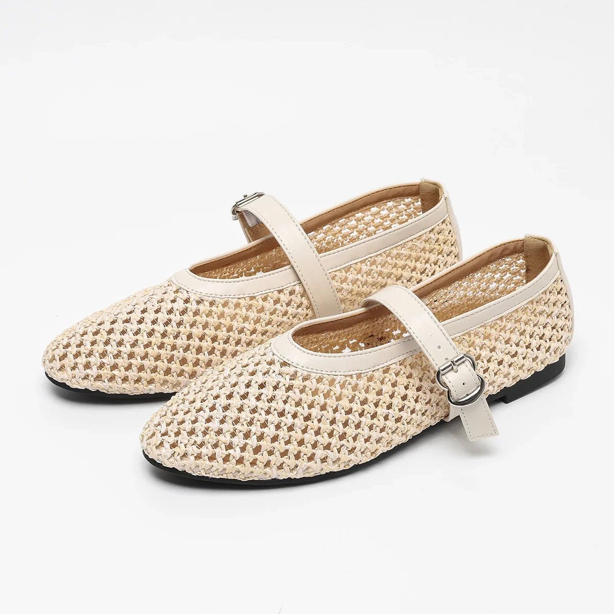 SOERA Beatrice Hollow Weave Mary Jane Flats - Shoes -  Beige 35