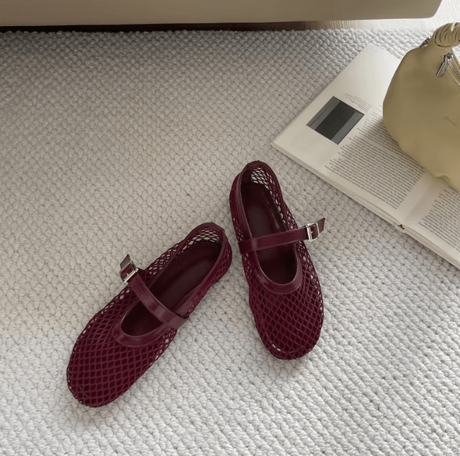 SOERA Margaux Mesh Ballet Flats - Shoes - SOERA-508099-BUR-OS-55427 Burgundy 36