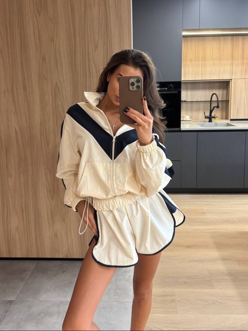 SOERA Aisiuka Chevron Windbreaker Shorts Set - Shorts Set - SOERA-142915-L-SET-53571 Set (Jacket+Shorts) L
