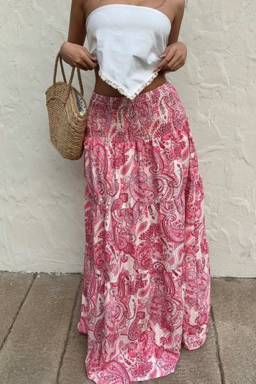 SOERA Brynn Elastic Waist Paisley Maxi Skirt - Skirt -  Pink S
