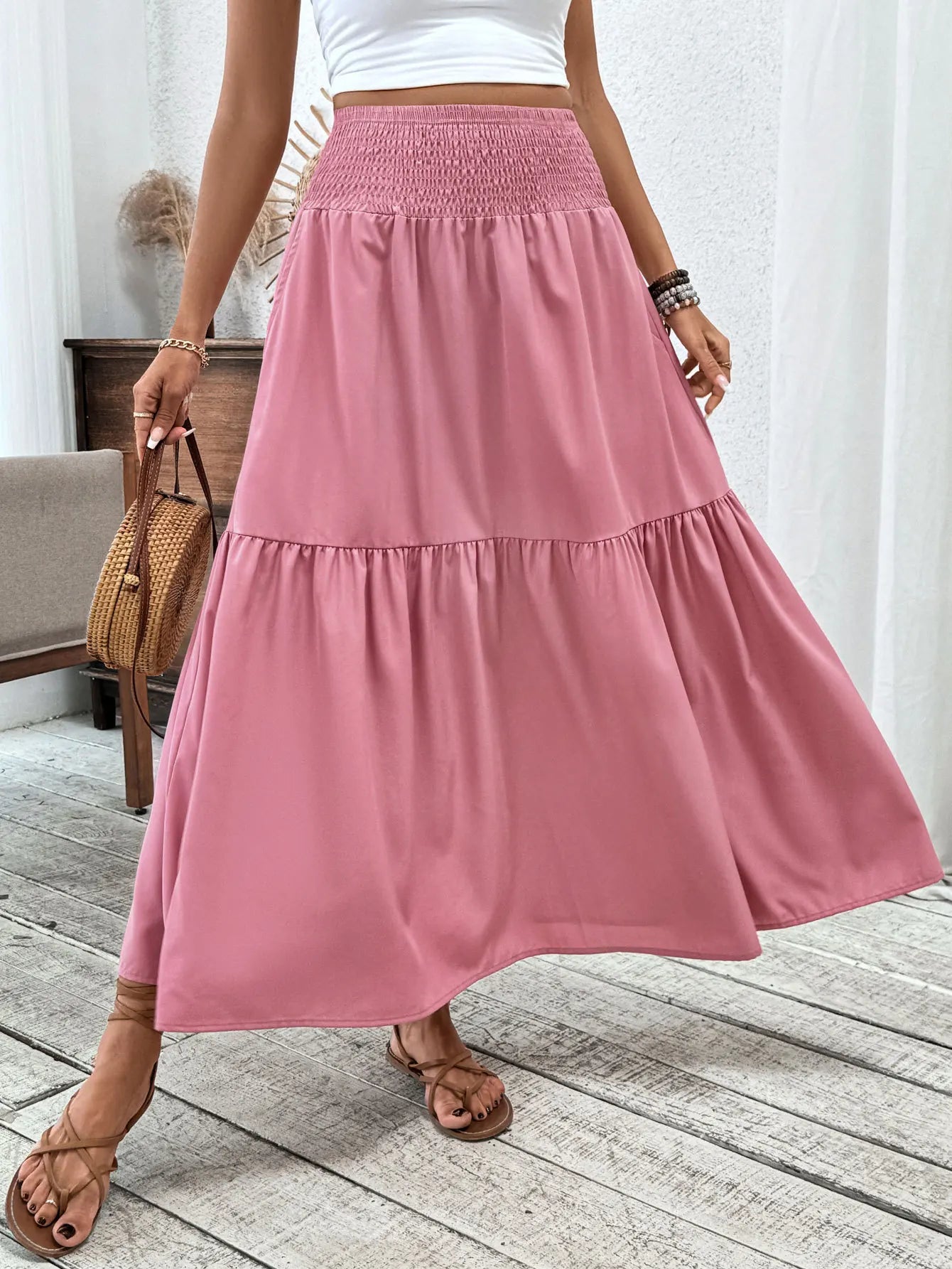 SOERA Rivka Boho Floral Maxi Skirt - Skirt -  Plain Pink S