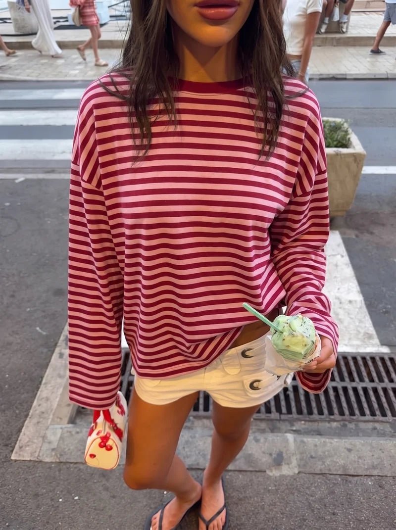 SOERA Vivien Striped Oversized Knit Sweater - Sweater - SOERA-362307-PIN-XS-76227 Pink XS