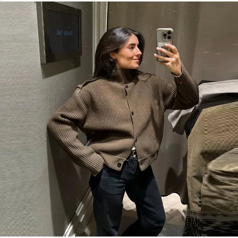 SOERA Kylie Knitted High Neck Cardigan - Sweaters & Cardigans - 1005010080728844-;tM1775436738222436208 Brown XS