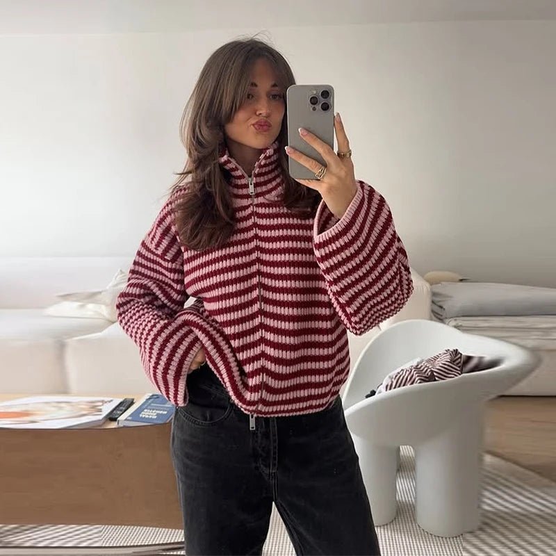 SOERA Simona Knit Zip Sweater - Sweaters & Cardigans - 1005009362328605-;tQ1775063642839620063 Red L