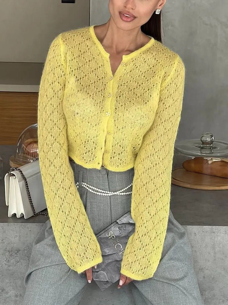 SOERA Tessa Sheer Cropped Cardigan - Sweaters & Cardigans - 1005009286675950-;Lw1775118412811441661 Yellow S