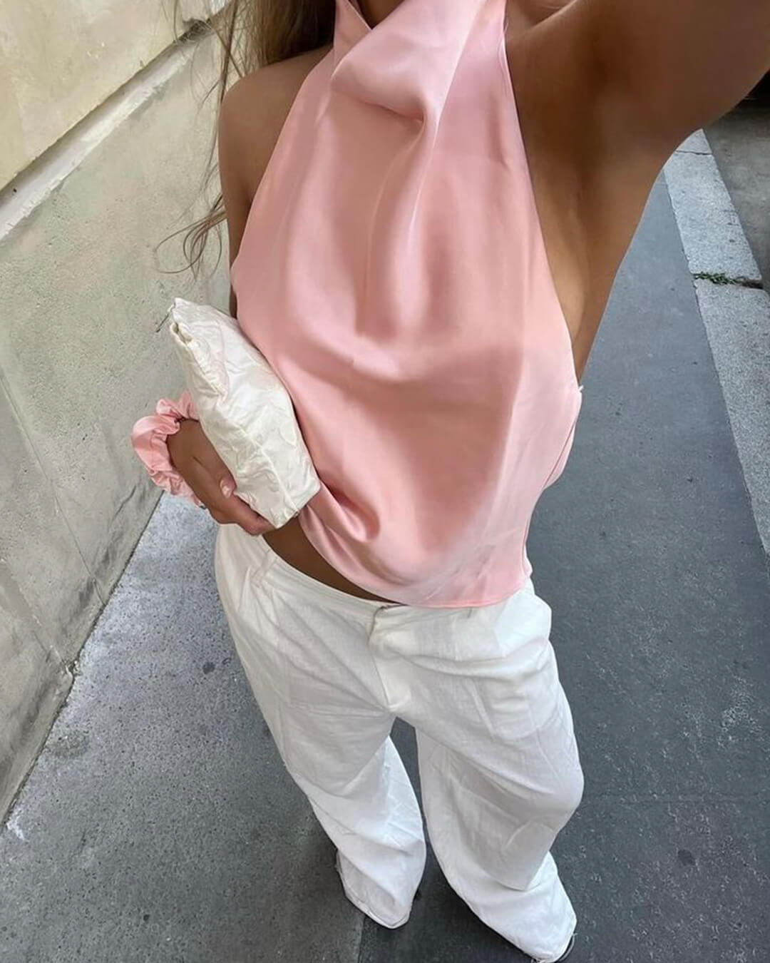 SOERA Anastasia Halter Backless Satin Top - Tops - nQ1764442362187670322 Pink XS